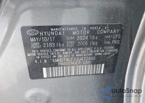 2018 Hyundai Elantra Se из США, поврежденный, VIN KMHD74LF7JU472495